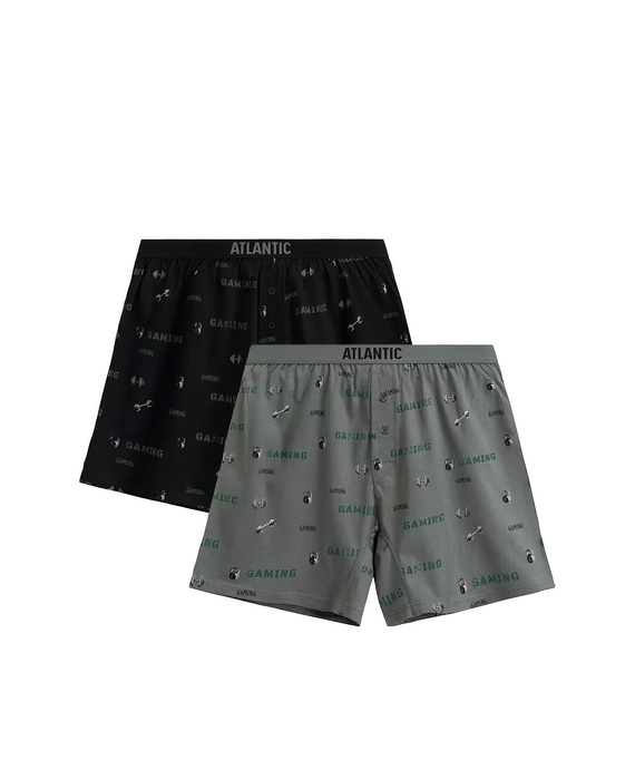 Boxer pentru bărbați 2MBX-084/25 Atlantic - bumbac, pachet de 2, potrivire confortabilă - kaki negru