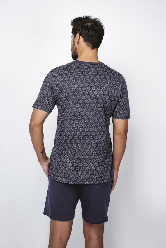 Ricardo Pijama cu mânecă scurtă pentru bărbați, pantaloni scurți Italian Fashion - albastru navy/print