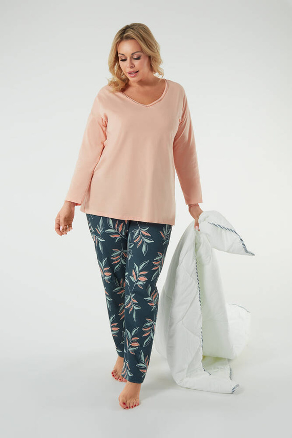 Julietta Pijama de damă cu mânecă lungă, pantaloni lungi Italian Fashion - somon/print