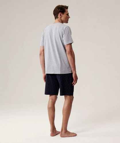 Pijamale bărbați NMP-395 - bumbac gri și bleumarin, mâneci scurte, ușoare și confortabile pentru vară