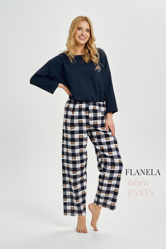 Pijamale damă Taro Astrid 3441 bleumarin, bumbac, pantaloni din flanel