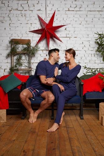 Song Pijama pentru femei cu mânecă lungă, pantaloni lungi Italian Fashion - albastru marin