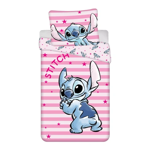 Poșetă de pat Lilo i Stitch JF24 140x200 roz cu stele 100% bumbac