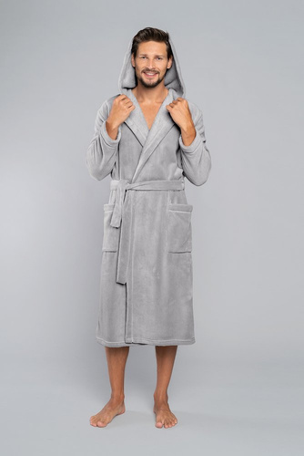 Mimas Halat de baie cu glugă pentru bărbați Italian Fashion - gri 