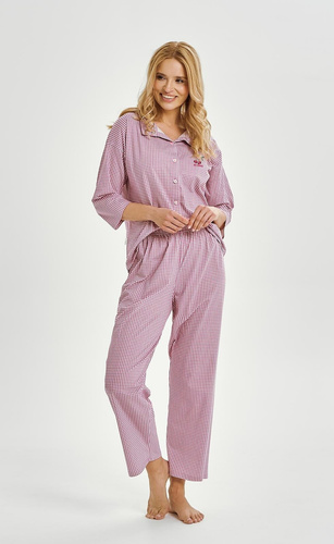 Jolie 3435 Pijamale de dama roz Taro cu maneca 3/4 nasturi bumbac 100%