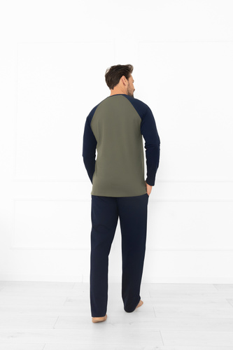 Alexander Pijama pentru bărbați Italian Fashion olive - bumbac, lung. mâneci și pantaloni