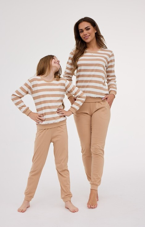 635/467 Cornette Molly 2 pijamale dama | Pantaloni din bumbac, cu dungi ecru, cu buzunare