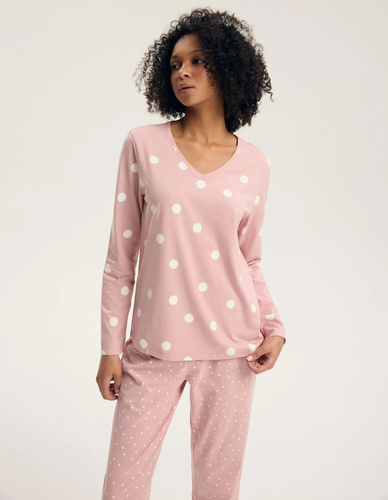 Henderson Gitte 45425 Pijamale damă lungi 100% bumbac, decolteu în V, dusty rose