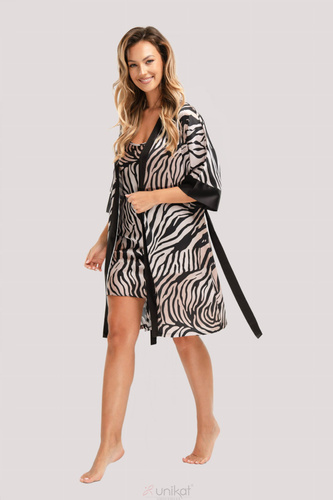 Halat de baie Braga Unikat din satin – model zebră, elegant, cu curea