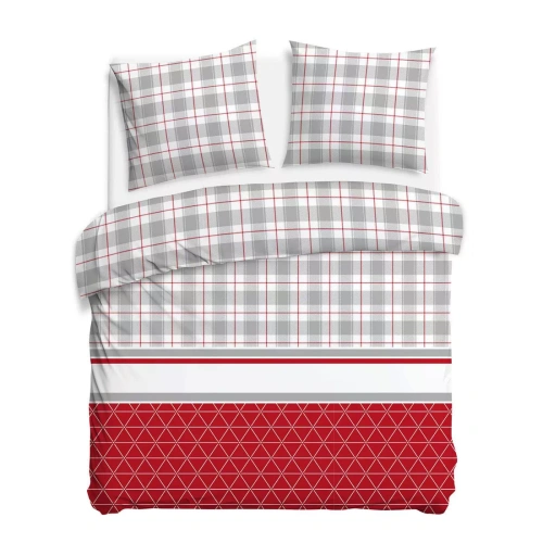 31516/1 Set de lenjerie de pat de Crăciun din flanel Flannellove Darymex gri roșu - set 100% bumbac, călduros și moale