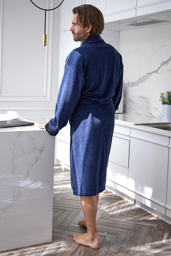L&L 2661 Halat de baie elegant pentru bărbați, clasic, cu guler șal, moale, grafit