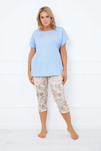 Pijama pentru femei Solita cu mânecă scurtă, pantaloni 3/4, modă italiană - albastru