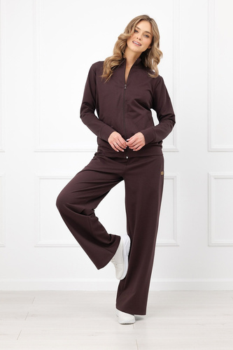Bluza damă Credo Italian Fashion din bumbac, cu fermoar, guler tip tunică, buzunare - maro