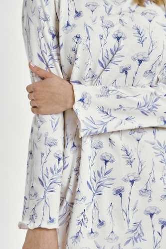 Cămașă de noapte din bumbac Taro Caroline 3455, albastru – mânecă lungă, confortabilă și feminină