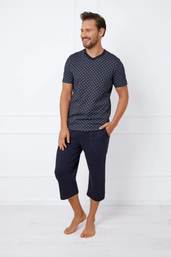 Gerard Pijama cu mânecă scurtă pentru bărbați, pantaloni 3/4 Modă italiană - print/verde 