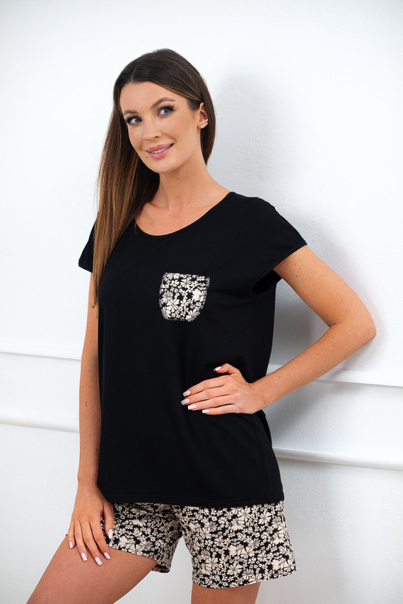 Birma Pijama cu mânecă scurtă pentru femei, pantaloni scurți Italian Fashion - negru