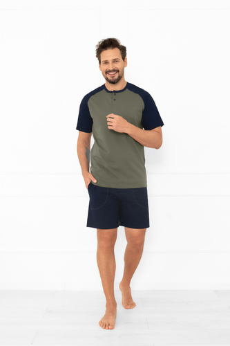 Pijama pentru bărbați Alexander Italian Fashion olive - mâneci scurte și pantaloni scurți, 100% bumbac