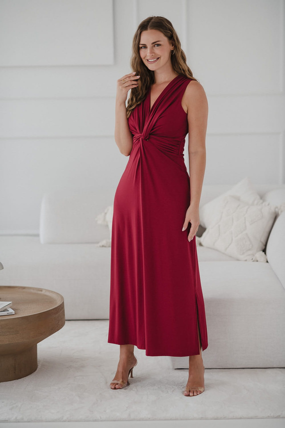 Rochie maxi de maternitate si alaptare cu bucla Milk&Love burgundy