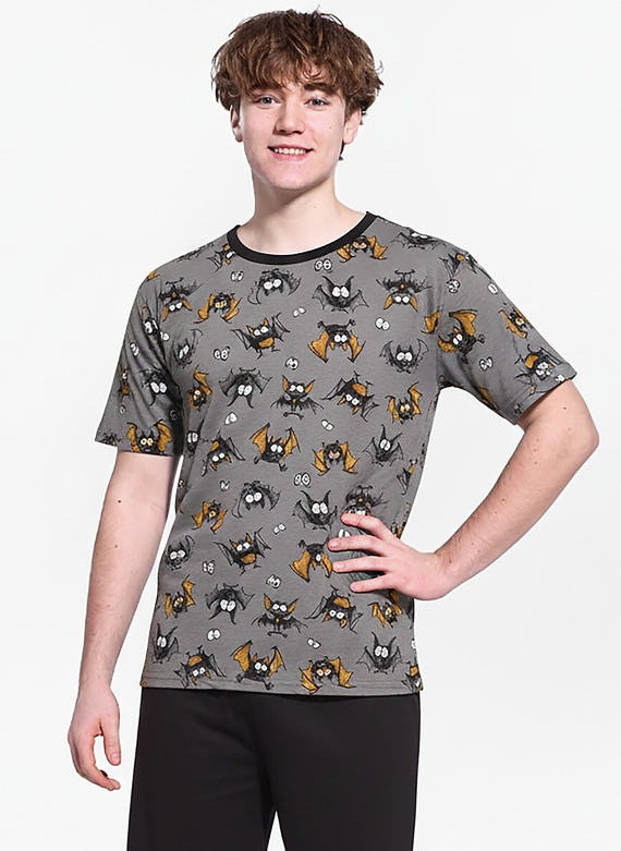 Pijamale pentru copii Bat F&amp;Y Cornette gri, bumbac, mâneci scurte, 133/53