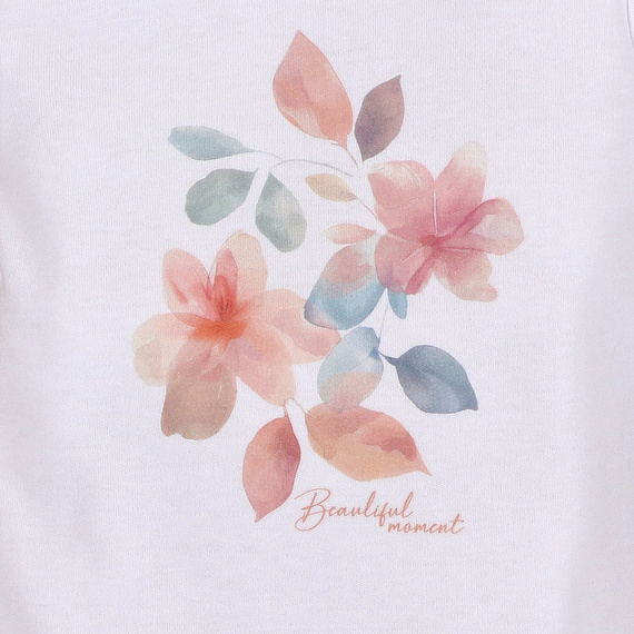 ABN-5418 Flori colorate Body cu mâneci scurte din bumbac organic Nini alb