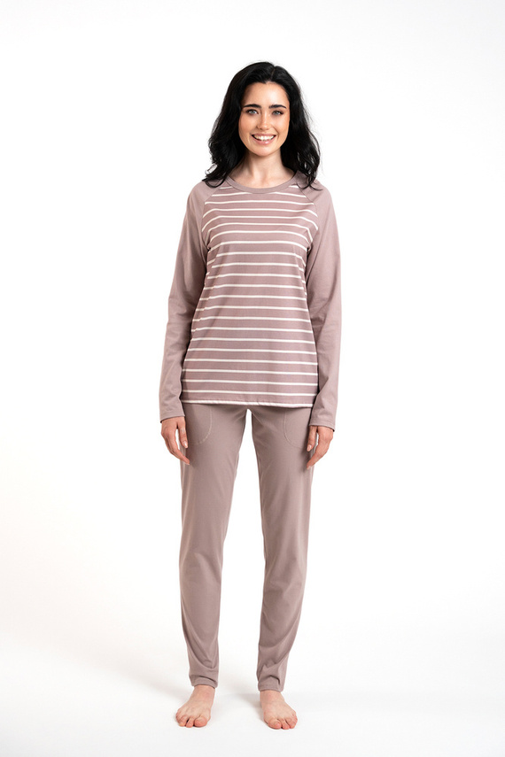 Oda Pijama cu mânecă lungă pentru femei, pantaloni lungi Italian Fashion - imprimare cappuccino/cappuccino