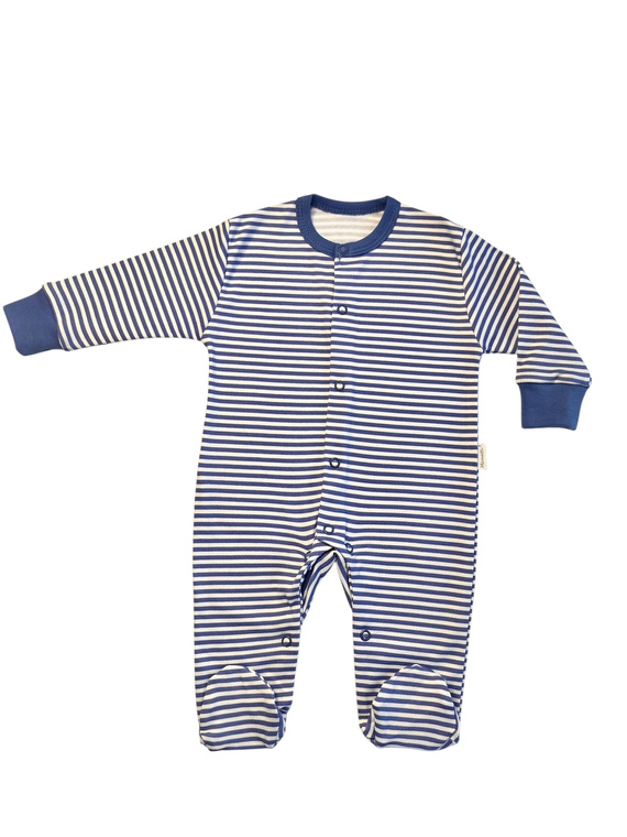 Salopeta pentru bebelusi Mamatti PA13640 - bleumarin, dungi, bumbac, prins cu capse