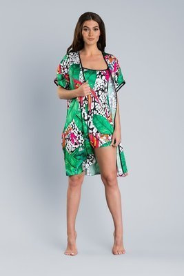 Halat de baie din satin pentru femei DORITA Italian Fashion- print/green