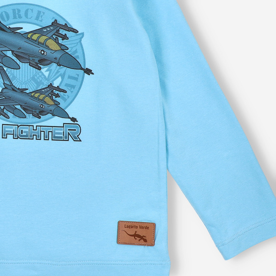 Bluză de băieți cu mânecă lungă, albastră, KAR-1014 Lagarto Verde - bumbac cu elastan, producție poloneză