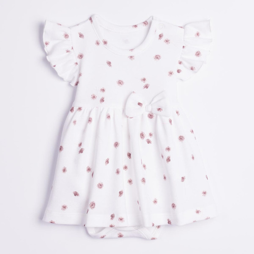 226158 Nicol HANIA Rochiță-body pentru fete din bumbac cu flori crem