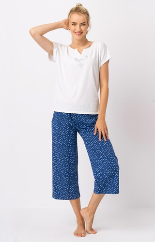 LNS 623 Key pijamale de dama din bumbac - alb-bleumarin