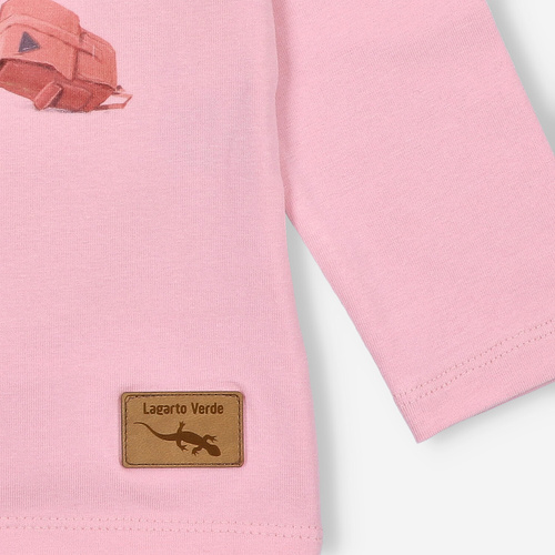 Bluză cu mânecă lungă KAR-3011 Lagarto Verde pentru fete, roz – elegantă, bumbac, producție poloneză