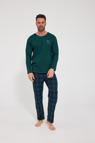 Cornette Flight 124/336 Pijamale bărbați lungi verde 100% bumbac în carouri