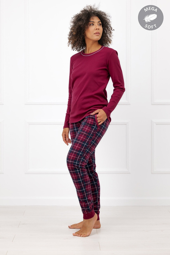 Italian Fashion Brenda pijama damă Mega Soft lungă în carouri cu buzunare
