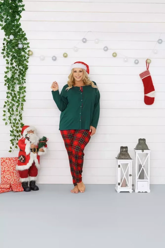 Pijama pentru femei Zorza cu mânecă lungă, pantaloni Italian Fashion - roșu/print 