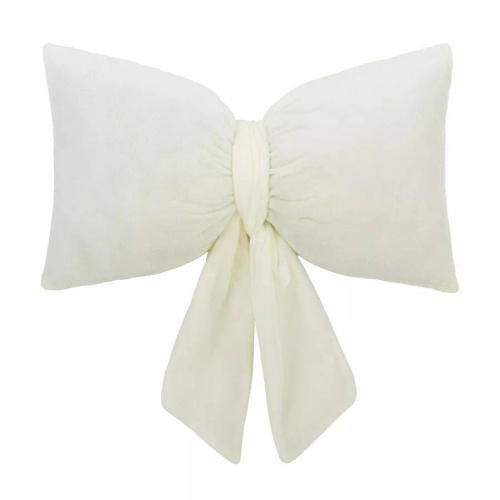 Pernă cu fundă de Crăciun 40x23 de la Spod Igły i Nitki – pernă de catifea crem, certificată Oeko-Tex