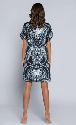 Halat cu mânecă scurtă pentru femei Silver Satin Italian Fashion - albastru marin