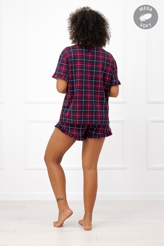 Italian Fashion Brenda Pijamale damă Mega Soft în carouri, pantaloni scurți cu volănașe