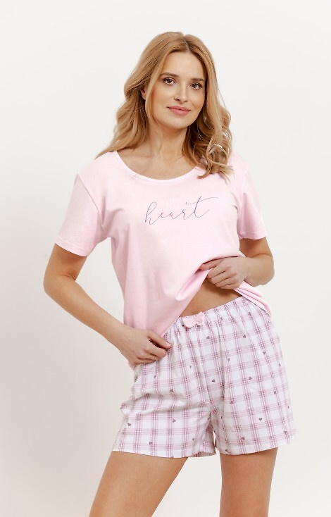 3416 Pijamale de dama Arabella Taro - roz, bumbac, maneci scurte si pantaloni scurti