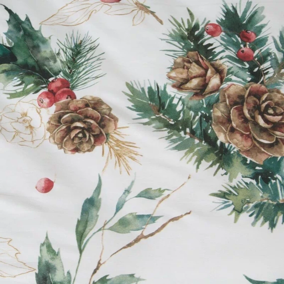 Lenjerie de pat Pino Craciun, perdele euro, alb/verde