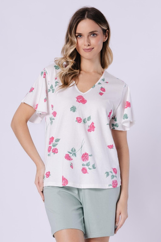 Pijama damă Vivian Leveza 1725 din bumbac 100% – pijama de vară cu mânecă scurtă tip fluture și pantaloni scurți