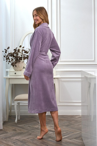 Halat damă lung 2620 L&L din velur cu guler șal și buzunare