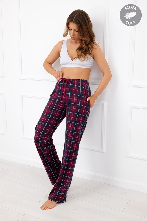 Italian Fashion Alana pantaloni lungi damă din bumbac Mega Soft în carouri