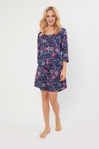 Cămașă de noapte Folk descheiată, mânecă 3/4 Modă italiană - print