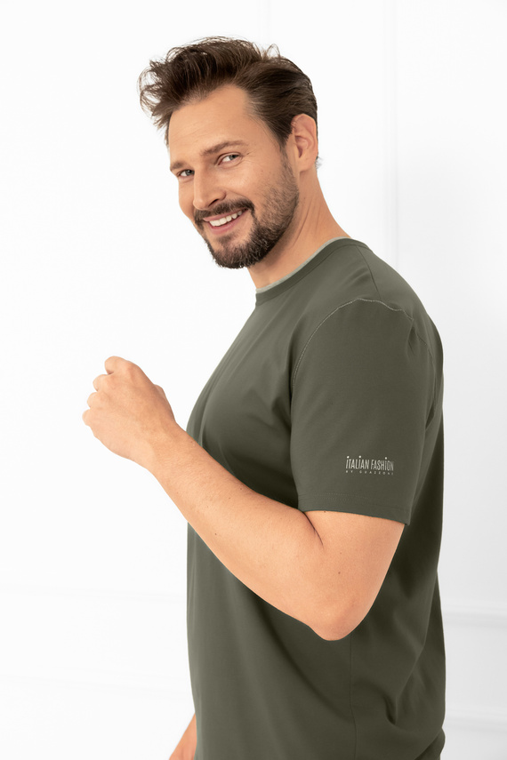 Krystian Italian Fashion pijama pentru bărbați de măsline - bumbac, tricou și pantaloni scurți