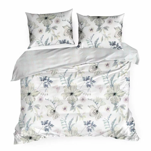 Spring 37 Flowers lenjerie de pat satin Euro perdele alb/verde