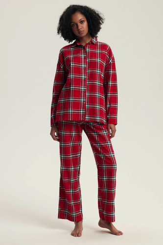 43718 Dotie Henderson Set pijama de Crăciun pentru femei, roșu - Mânecă lungă și pantaloni