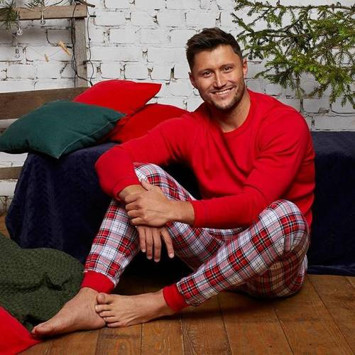 Moss Pijama cu mânecă lungă pentru bărbați, pantaloni lungi Italian Fashion- roșu/print
