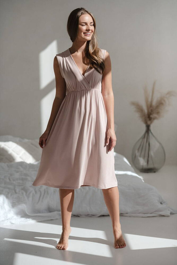 Cămașă de noapte de maternitate și alăptare Star Light din bambus Milk&Love, roz pudrat