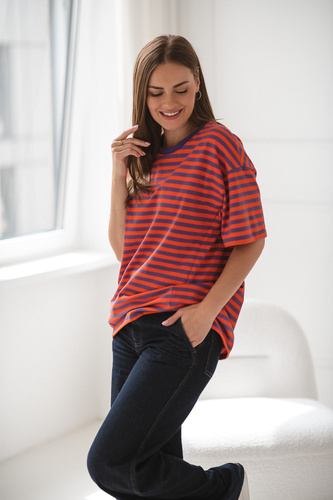 Tricou Mamahood Milk&Love pentru sarcina si alaptare, mov si portocaliu – confortabil si elegant