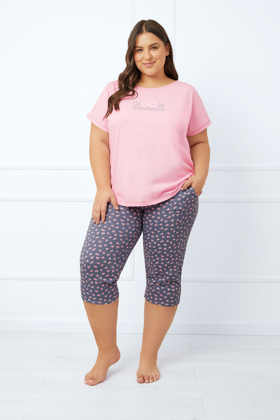 Lotte Pijama pentru femei cu mânecă scurtă, pantaloni 3/4 Italian Fashion - roz/print 